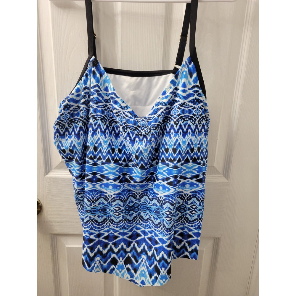 Sonnet Shores Womens‎ Oasis Ikat Tankini Swim Top Blue Geometric 20W NWT
